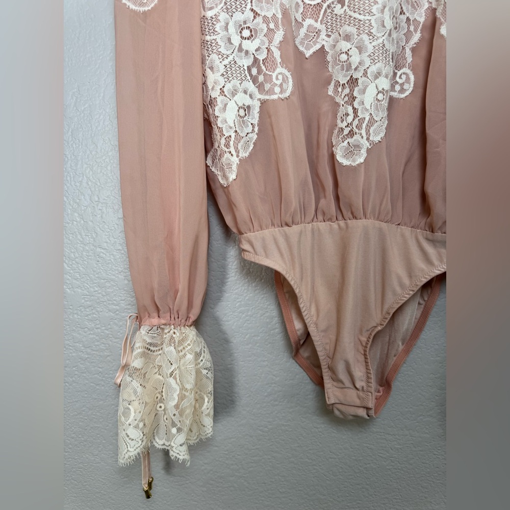 We Are HAH x Revolve Queen 4 A Day Lace Chiffon Bodysuit in Copper Rose size XS - Picture 11 of 16